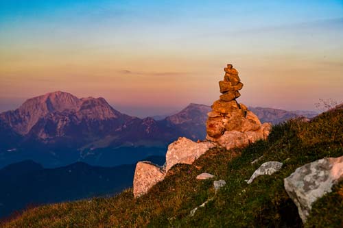 Steinmandl im Abendrot am Steinberg